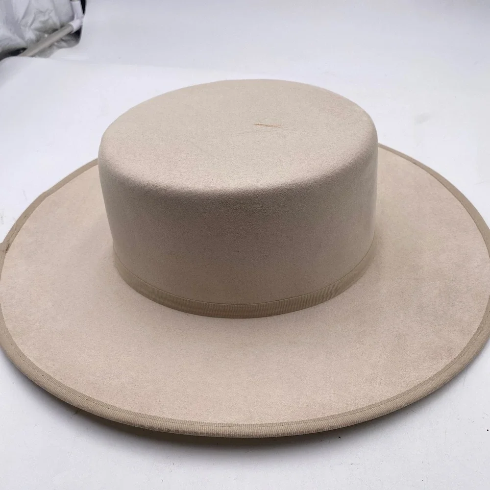 Bon Kini Caribbean Swimwear Wide Brim Bolero Hat Medium Beige Felt Gold Logo SEO